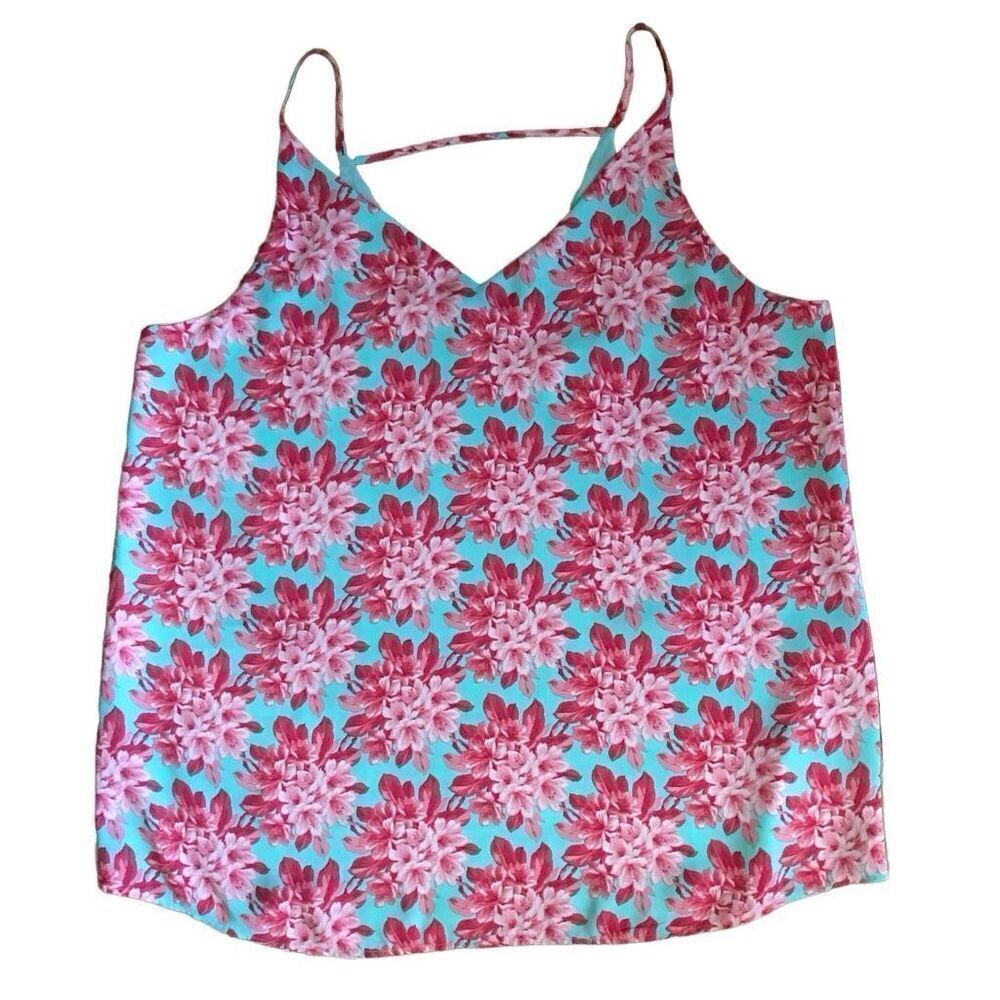 LOFT Cami tank top strapy SZ Large pink green floral summer vacation cruise